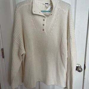 Haven Well Within Chic Ivory Cowl Neck Sweater with Button Accents
